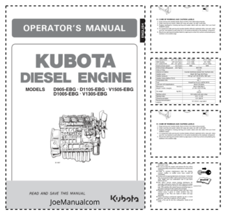Kubota D905 D1105 V1505 D1005 V1305 EBG Engine Operators Manual