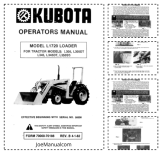 Kubota L1720 Loader for Tractor L305 L305DT L345 L345DT L355SS Operators Manual SN 500000