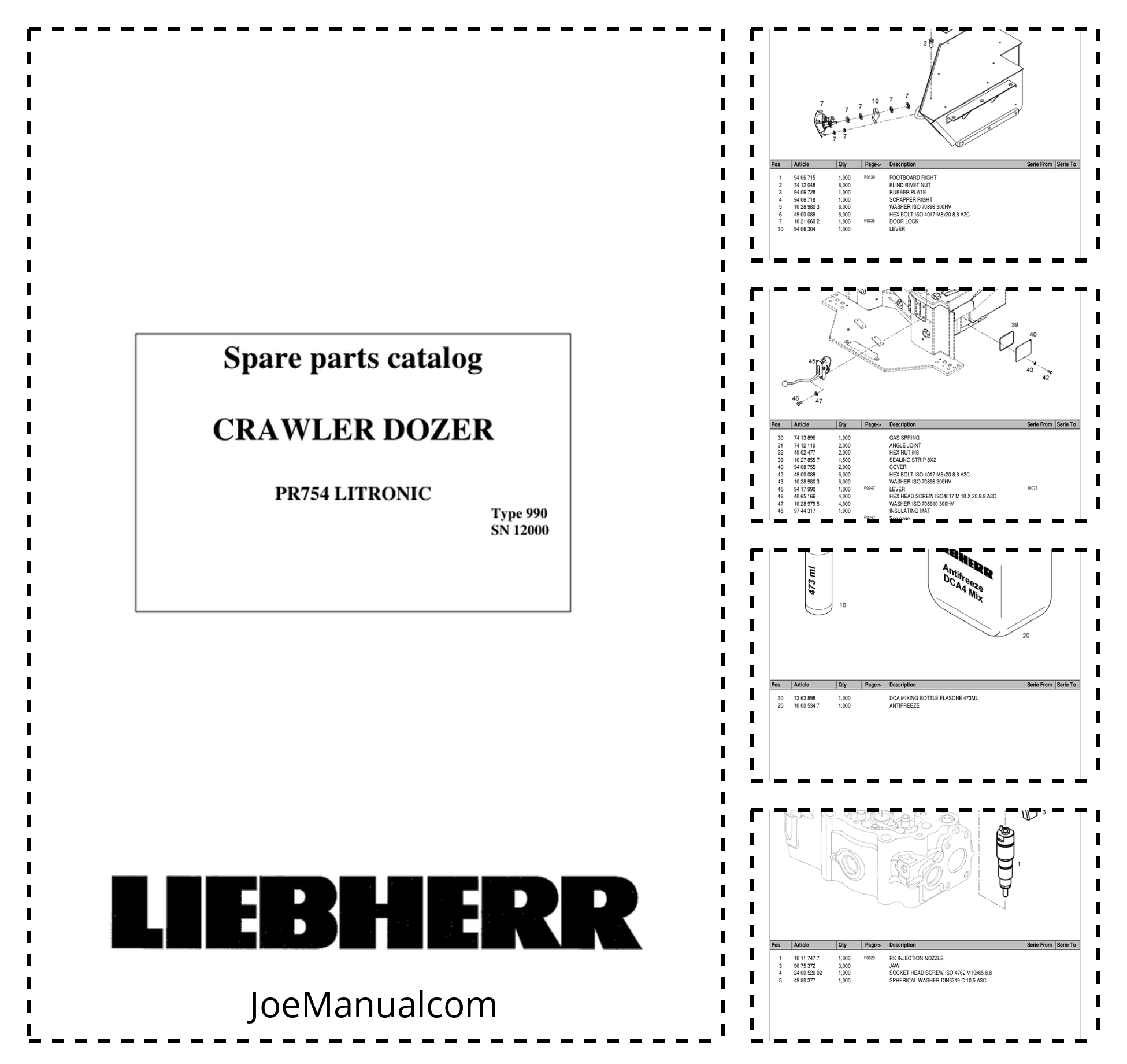 Liebherr PR 754 Litronic Type 990 Crawler Dozer Parts Catalog SN 12000 and UP