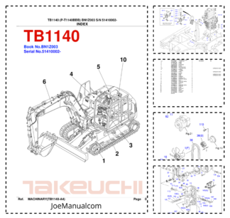 Takeuchi TB1140 Excavator Parts Catalog 514010002 and UP