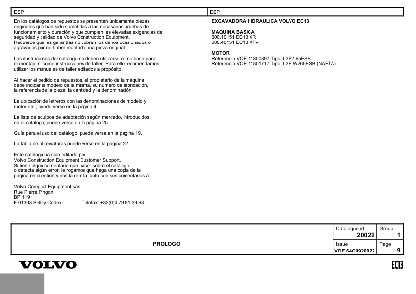 Volvo EC13 Type 600 XR XTV Excavator Parts Catalog - Image 2