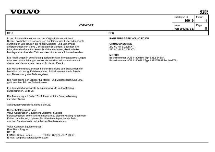 Volvo EC20B Type 272 XT XTV Excavator Parts Catalog - Image 10