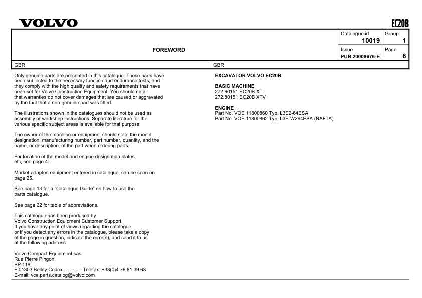 Volvo EC20B Type 272 XT XTV Excavator Parts Catalog - Image 8