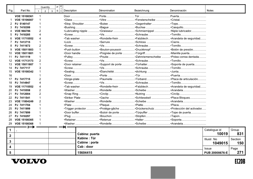 Volvo EC20B Type 272 XT XTV Excavator Parts Catalog - Image 13