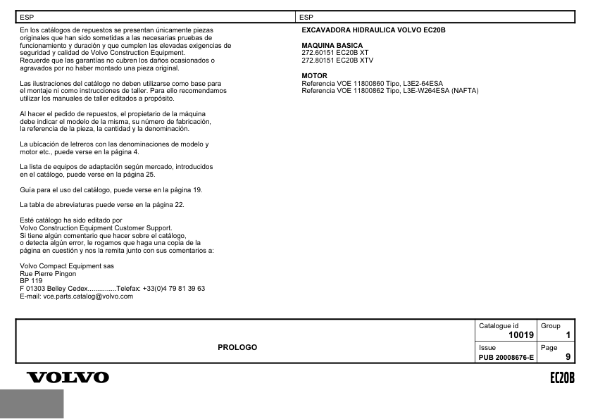Volvo EC20B Type 272 XT XTV Excavator Parts Catalog - Image 2