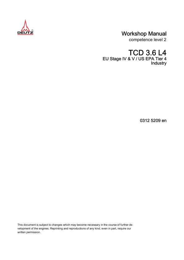 Deutz TD TCD 3.6 L4 EU Stage IV V Tier 4 Engine lvl 2 Workshop Manual 03125209 - Image 2