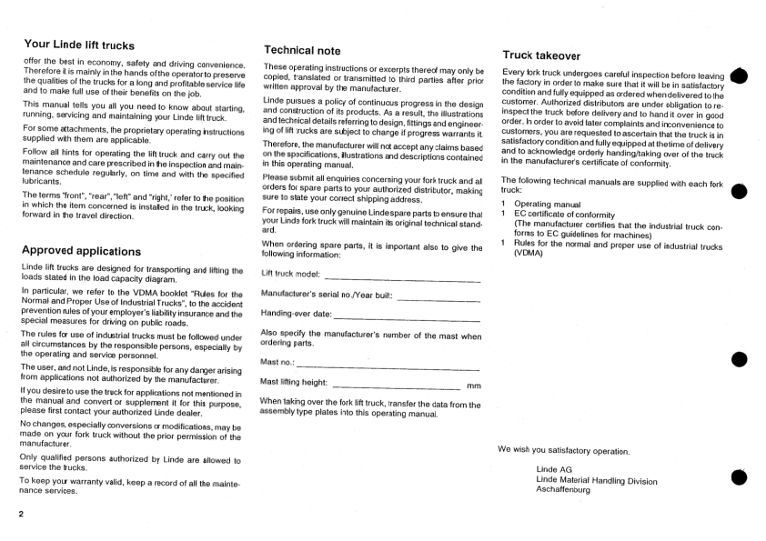 Linde E15C E16P E18P E18Z Type 322 Forklift Operators Manual from serie 9-92 - Image 5