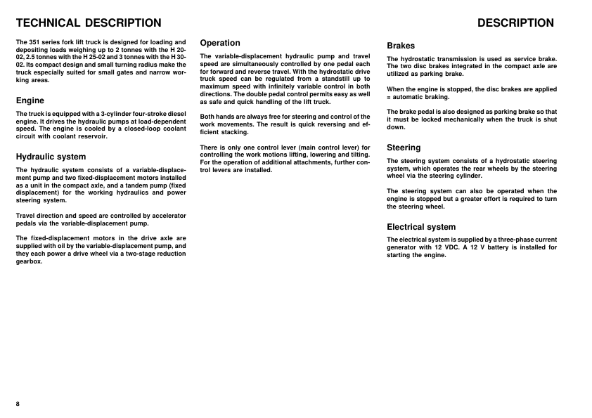 Linde H20-02 H25-02 H30-02 Type 351 Forklift Operators Manual - Image 9