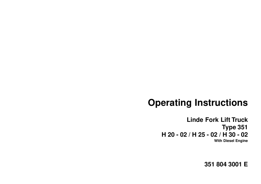 Linde H20-02 H25-02 H30-02 Type 351 Forklift Operators Manual - Image 2