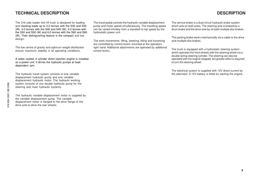 Linde S30 S40 S50 S60 Type 316 03 Forklift Operators Manual - Image 11