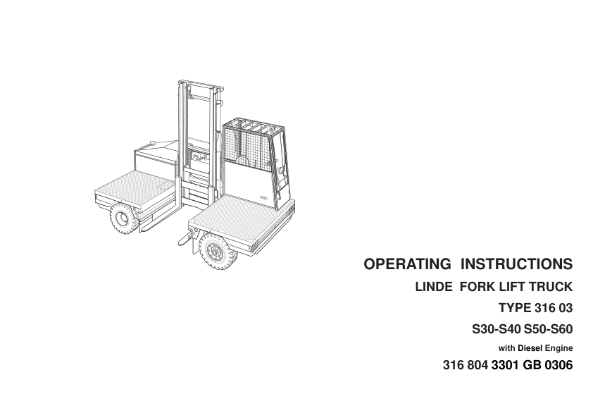 Linde S30 S40 S50 S60 Type 316 03 Forklift Operators Manual - Image 2
