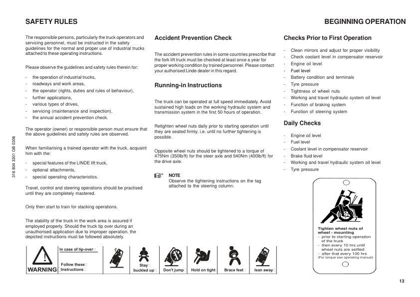 Linde S30 S40 S50 S60 Type 316 03 Forklift Operators Manual - Image 12