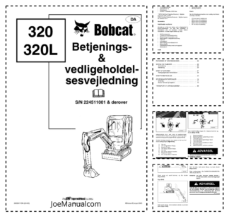 Bobcat 320 320L Excavator Operators Manual SN 224511001 and UP DA