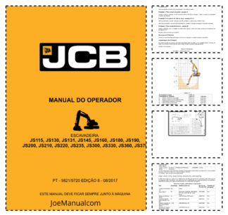 JCB JS Series from JS115 to JS370 Excavator Operators Manual 9821/9720-8 PT