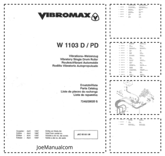 JCB W1103D PD Vibromax Vibratory Single Drum Roller Parts Catalog 7240/28020B