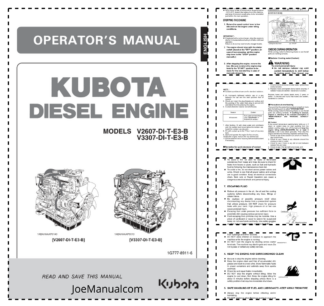 Kubota V2607 V3307 DI-T-E3-B Engine Operators Manual