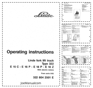 Linde E15C E16P E18P E18Z Type 322 Forklift Operators Manual from serie 9-92
