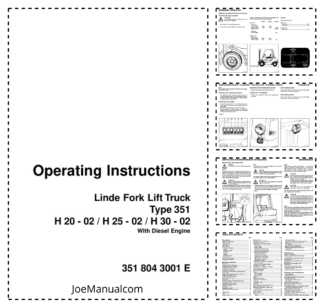 Linde H20-02 H25-02 H30-02 Type 351 Forklift Operators Manual