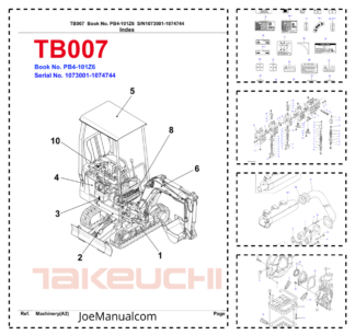 Takeuchi TB007 Excavator Parts Catalog SN 1073001-1074744
