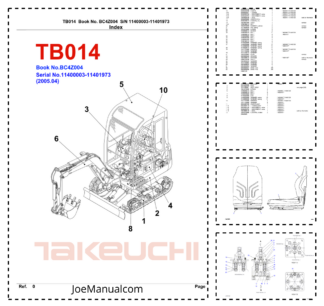 Takeuchi TB014 Excavator Parts Catalog SN 11400003-11401973