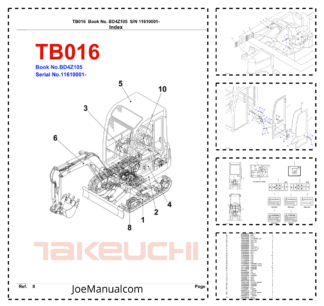 Takeuchi TB016 Excavator Parts Catalog SN 11610001 and UP BD4Z105