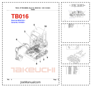 Takeuchi TB016 Excavator Parts Catalog SN 11610001 and UP