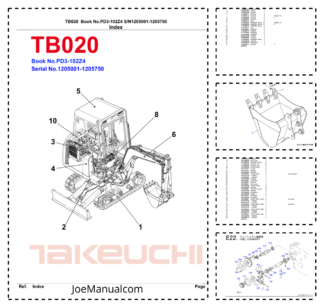 Takeuchi TB020 Excavator Parts Catalog SN 1205001-1205750