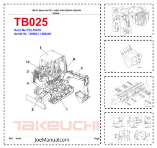 Takeuchi TB025 Excavator Parts Catalog SN 1255001-1258249
