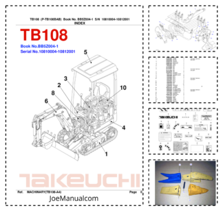 Takeuchi TB108 Excavator Parts Catalog SN 10810004-10812001