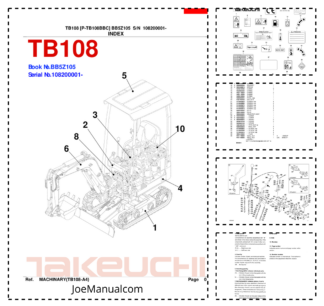 Takeuchi TB108 Excavator Parts Catalog SN 108200001 and UP