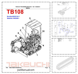 Takeuchi TB108 Excavator Parts Catalog SN 10820001