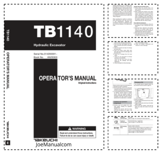 Takeuchi TB1140 Excavator Operators Manual SN 514200001 and UP