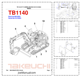 Takeuchi TB1140 Excavator Parts Catalog SN 51410002 and UP