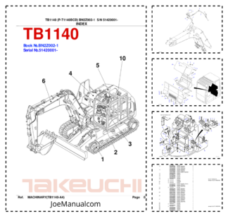 Takeuchi TB1140 Excavator Parts Catalog SN 51420001 and UP