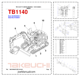 Takeuchi TB1140 Excavator Parts Catalog SN 51420001