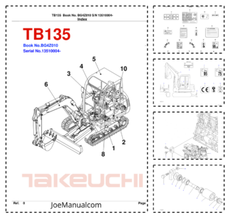 Takeuchi TB135 Excavator Parts Catalog SN 13510004 and UP