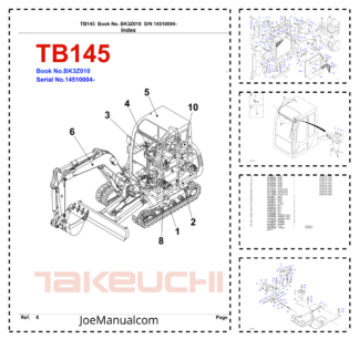 Takeuchi TB145 Excavator Parts Catalog SN 14510004 and UP