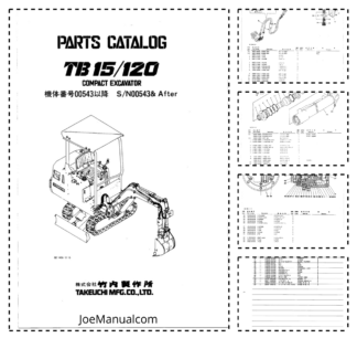 Takeuchi TB15 120 Excavator Parts Catalog SN 00543 and UP