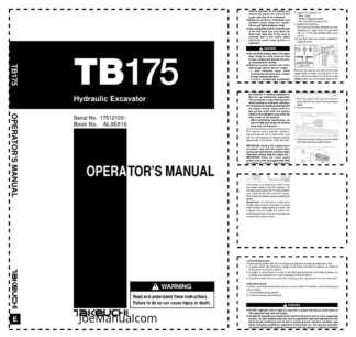 Takeuchi TB175 Excavator Operators Manual SN 17512105 and UP