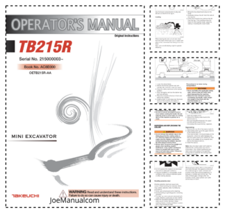 Takeuchi TB215R Excavator Operators Manual SN 215000003 and UP