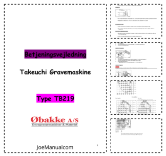 Takeuchi TB219 Excavator Operators Manual NO