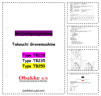 Takeuchi TB228 TB235 TB250 Excavator Operators Manual NO