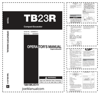 Takeuchi TB23R Excavator Operators Manual SN 123000513 and UP