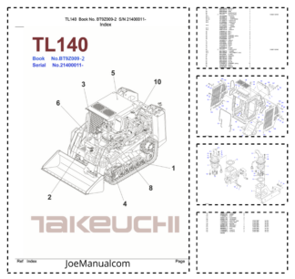 Takeuchi TL140 Track Loader Parts Catalog SN 21400011 and UP BT9Z009
