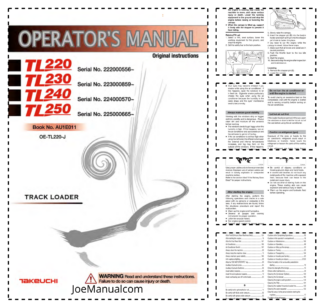 Takeuchi TL220 TL230 TL240 TL250 Track Loader Operators Manual