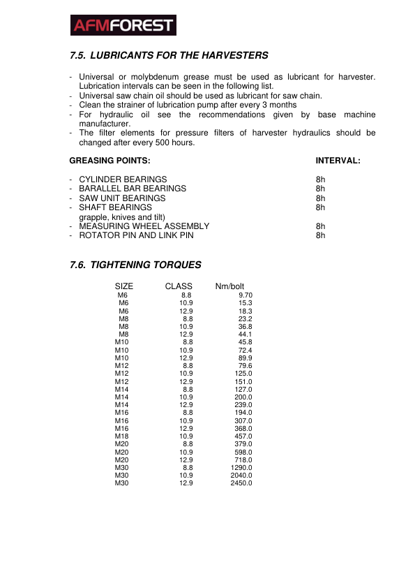 AFMFOREST AFM 45 Processing Head Operators Manual - Image 8