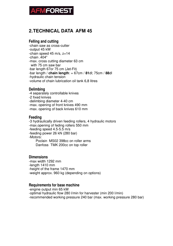 AFMFOREST AFM 45 Processing Head Operators Manual - Image 5