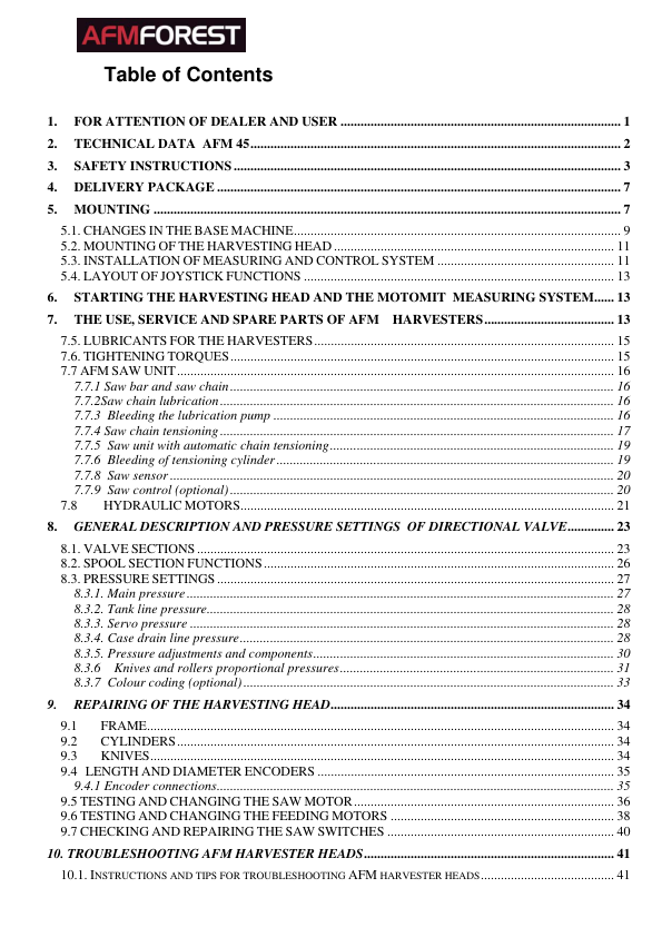 AFMFOREST AFM 45 Processing Head Operators Manual - Image 3