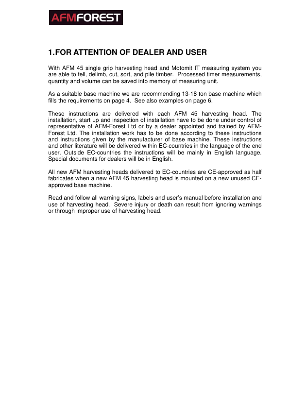 AFMFOREST AFM 45 Processing Head Operators Manual - Image 4
