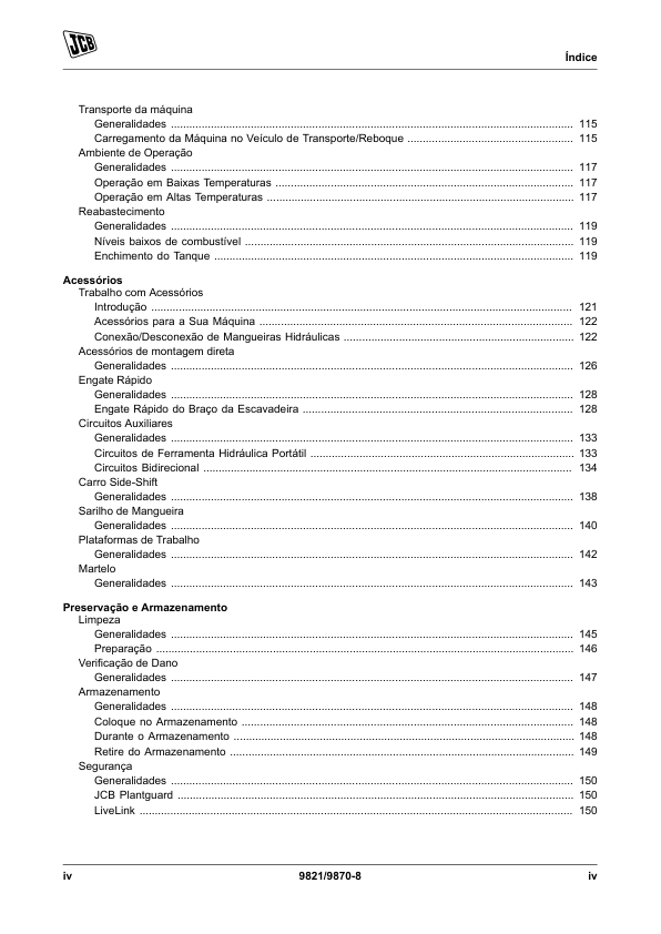 JCB 3CX Backhoe Loader Operators Manual 9821-9870-8 PT - Image 8